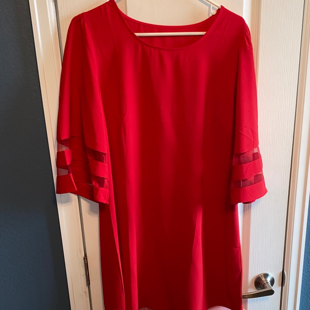 Chic Red Mini Dress with Sleeve Accents
Never Worn